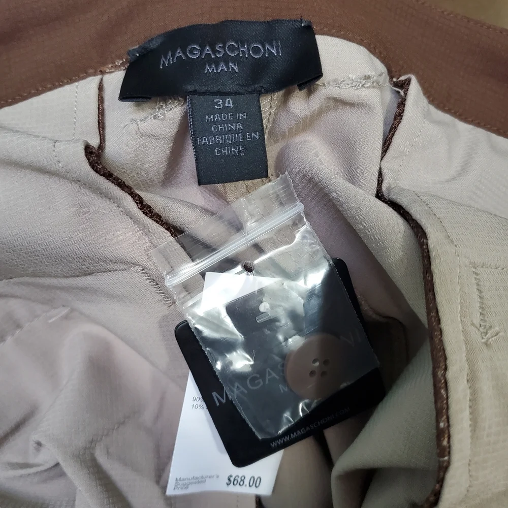 NWT Magaschoni Men's Classic Fit Stretch Shorts Resortwear Travel Tan Size 34